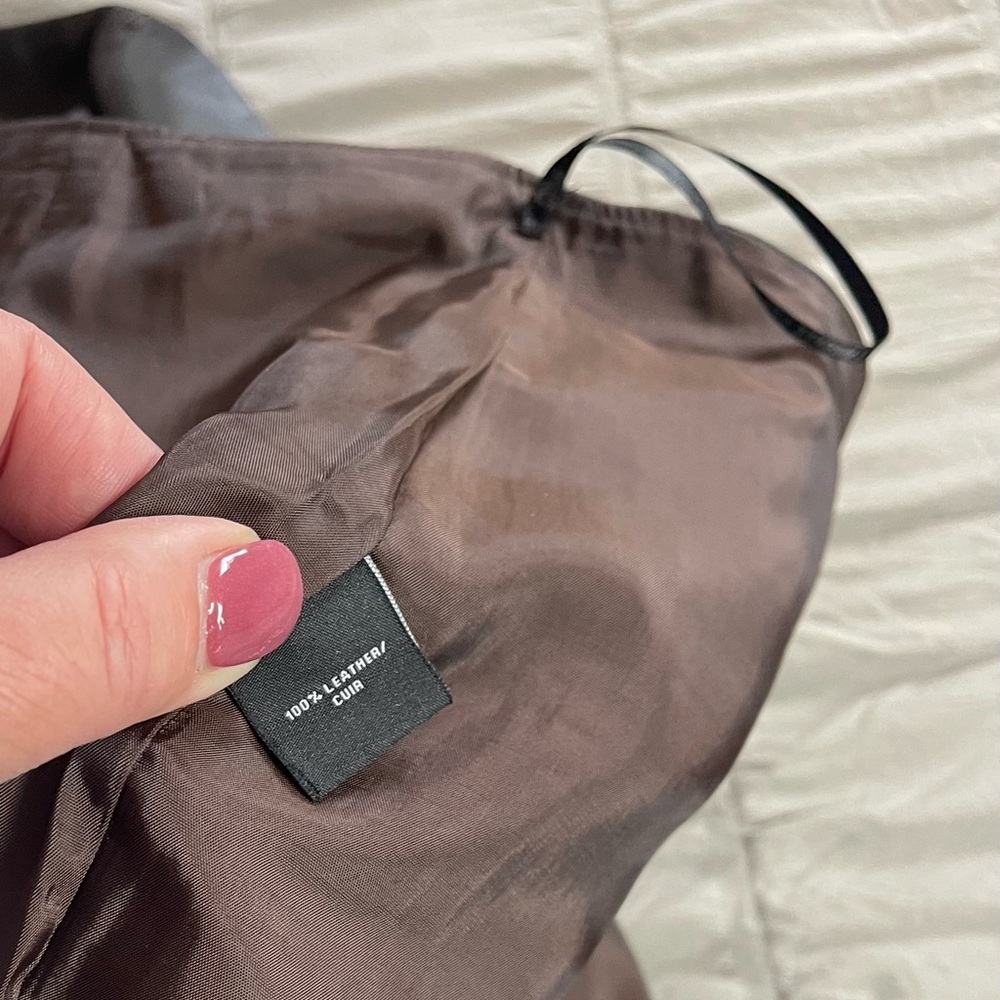 NWOT. 100% leather.Lafayette 148 New York Dark Brown  Pencil Skirt - Picture 7 of 11